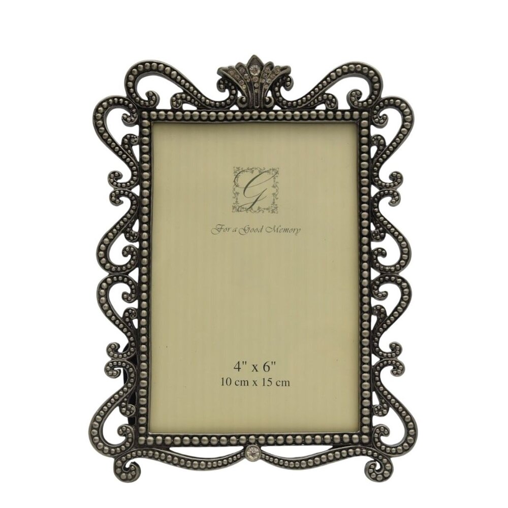 Vintage Ornate Picture Frame 4x6 Scroll Edges Rhinestones